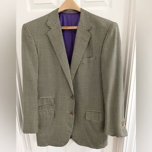 Oxxford Clothes 44L wool/cashmere gingham sport coat purple lining side vent